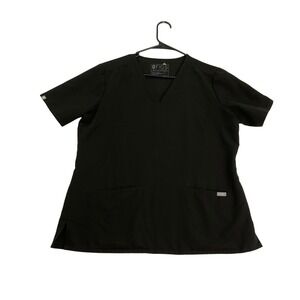 FIGS Technical Collection Black V-Neck Scrub Top Womens Large 3-Pocket Casma